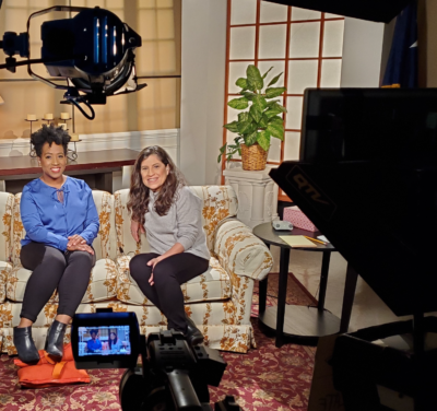 women at flu awareness taping