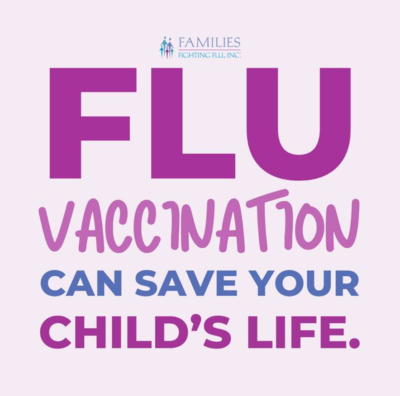 text reading 'flu vaccination can save your child's life'