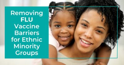 adult and child with text about flu vaccine barriers